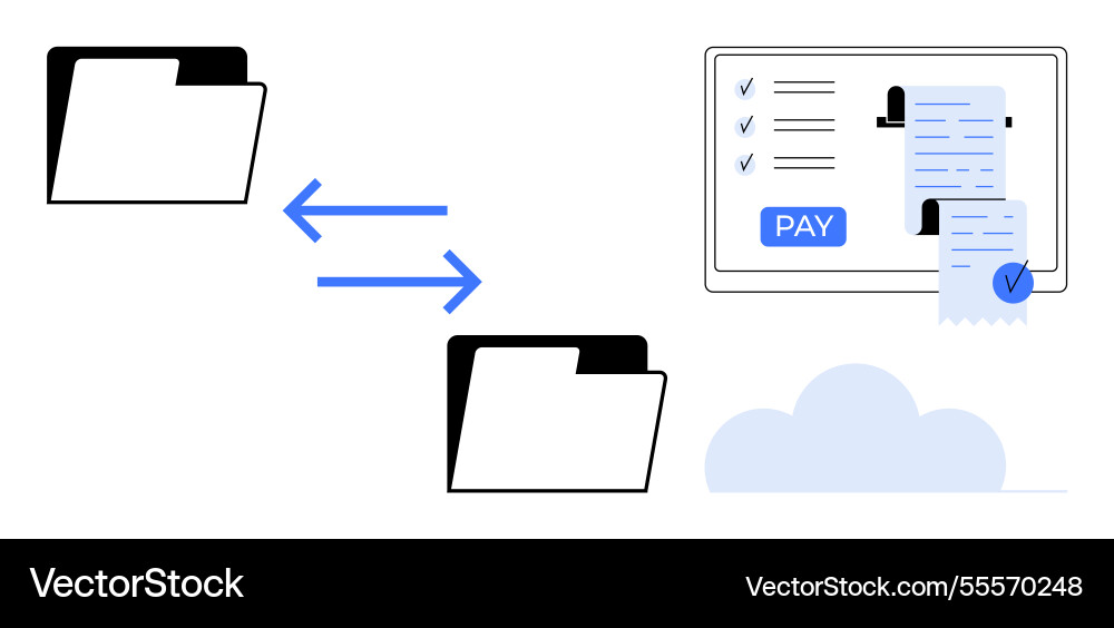 Data transfer between two folders with digital Data transfer between two folders with digital vector image