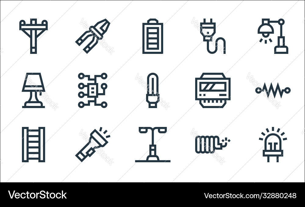 Electrician tools and line icons linear set Electrician tools and line icons linear set Vector Image
