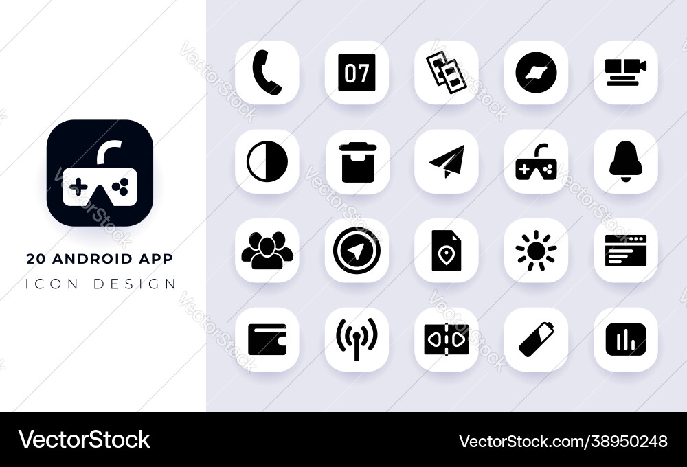 Minimal flat android app icon pack Minimal flat android app icon pack Vector Image
