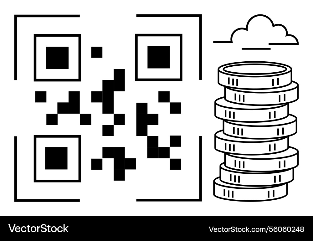 Qr-Code mit Münzstapel hervorgehoben digital Qr-Code mit Münzstapel hervorgehoben digital vektorbild