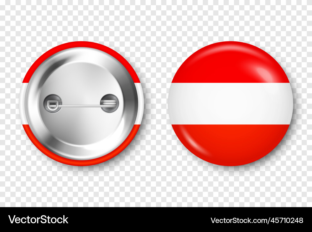 Realistic button badge with printed austrian flag Realistic button badge with printed austrian flag vector image