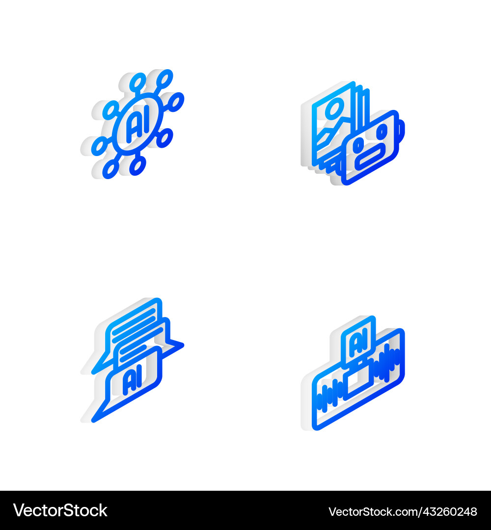 Set isometric line artificial intelligence robot Set isometric line artificial intelligence robot vector image