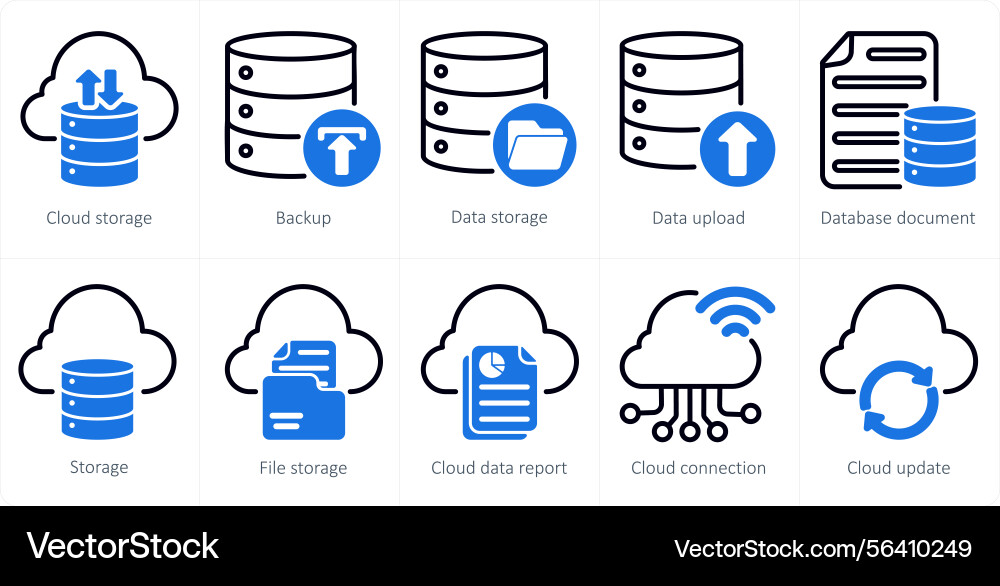 A set of 5 seo icons as cloud storage backup data vector image