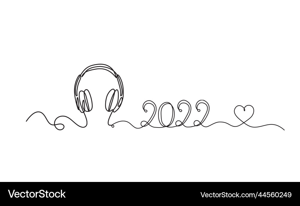 Abstract headphones with 2022 as continuous lines Vector Image
