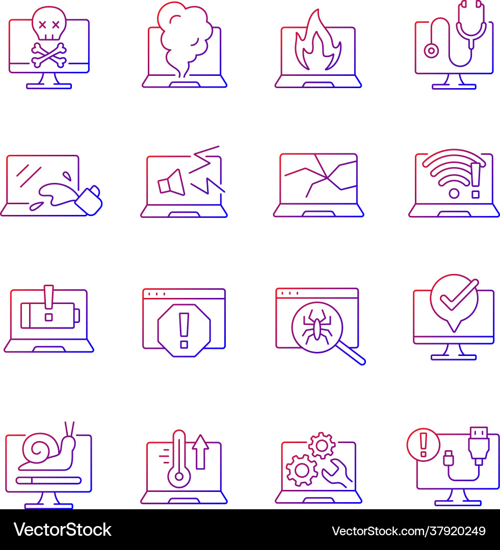 Computer Problemgradient lineare Icons gesetzt Computer Problemgradient lineare Icons gesetzt Vektorbild