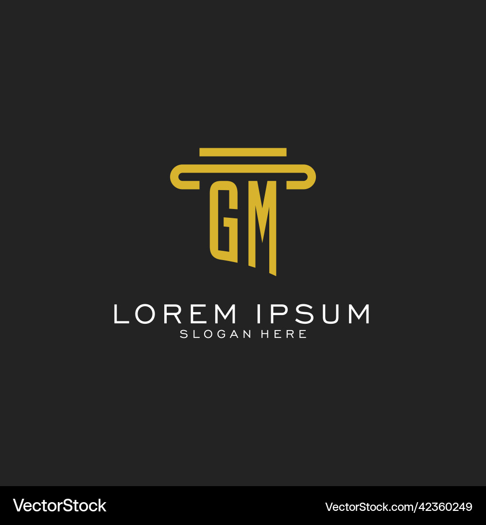 Gm initial logo with simple pillar style design Gm initial logo with simple pillar style design Vector Image