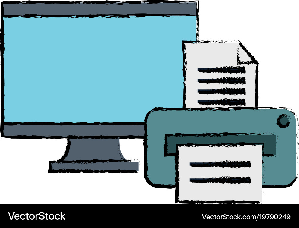 Monitor computer with printer vector image