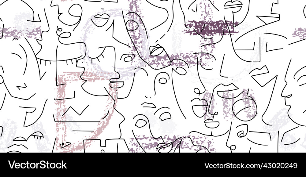 One line drawing abstract face seamless pattern One line drawing abstract face seamless pattern vector image