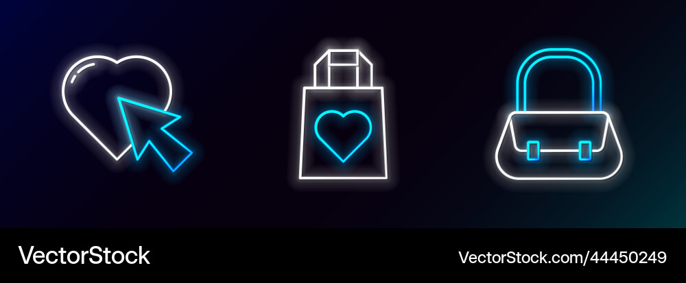 Set line handbag heart cursor click and shopping Set line handbag heart cursor click and shopping Vector Image