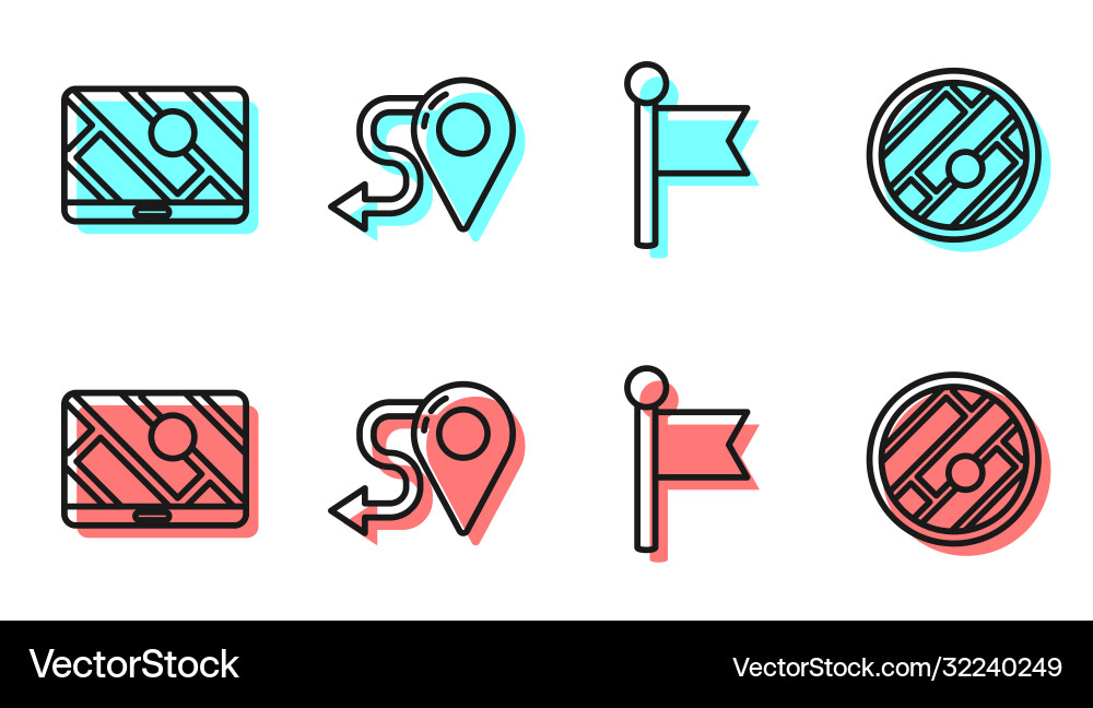 Set line location marker city map navigation vector image