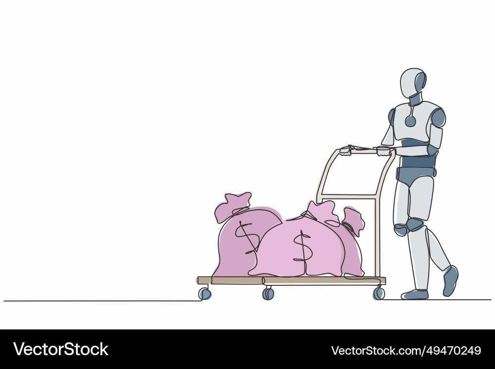Single continuous line drawing robot push cart Single continuous line drawing robot push cart Vector Image