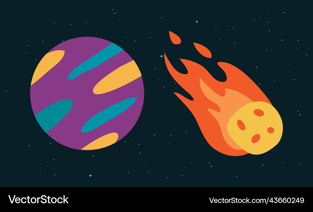 Solar system planet and falling flaming meteor set Solar system planet and falling flaming meteor set vector image