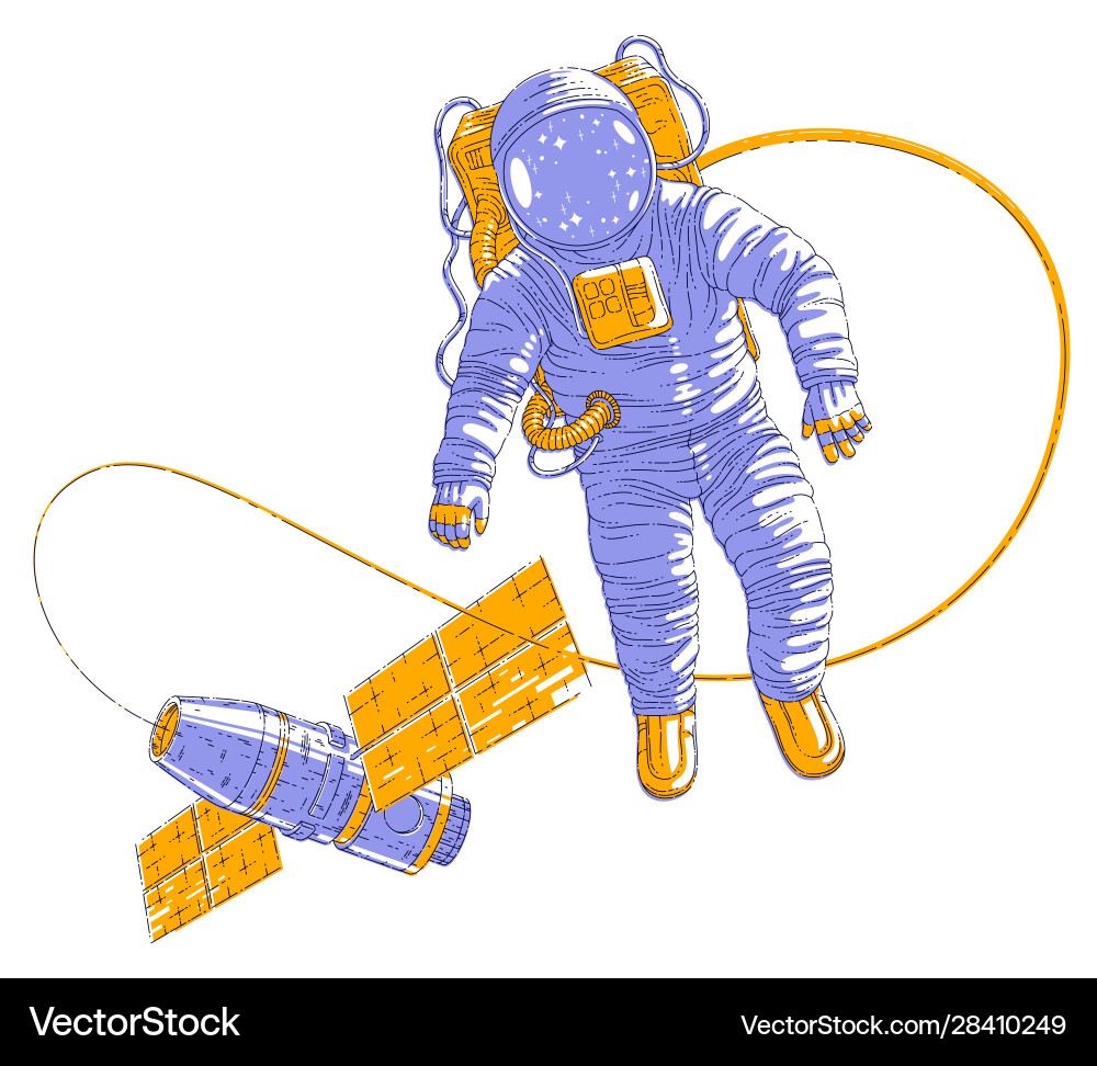 Spaceman flying in open space connected Spaceman flying in open space connected vector image