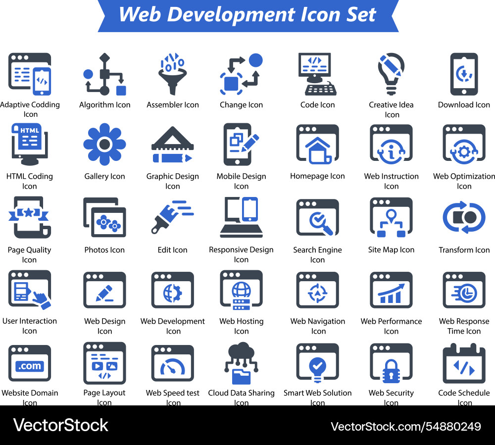 Web development black icon set vector image