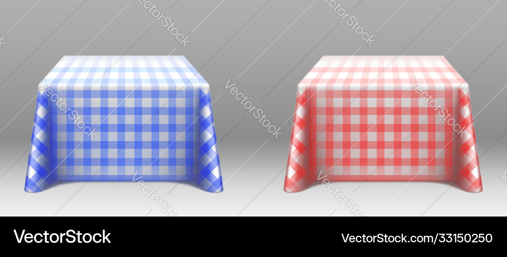 Checkered tablecloths on square tables mockup Checkered tablecloths on square tables mockup vector image