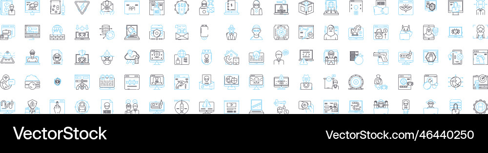 Hackers line icons set hacking cracker Vector Image