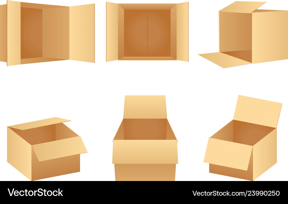 Paper cardboard package boxes isometric open empty Paper cardboard package boxes isometric open empty vector image