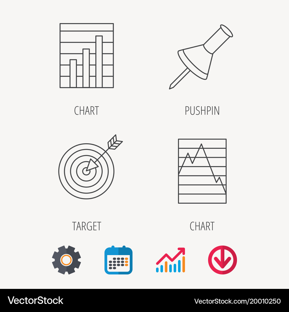 Pushpin graph charts and target icons vector image