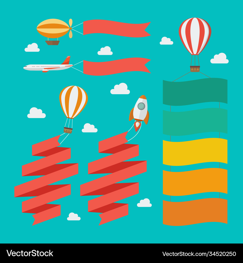 Set flying vehicle pull banners Set flying vehicle pull banners vector image