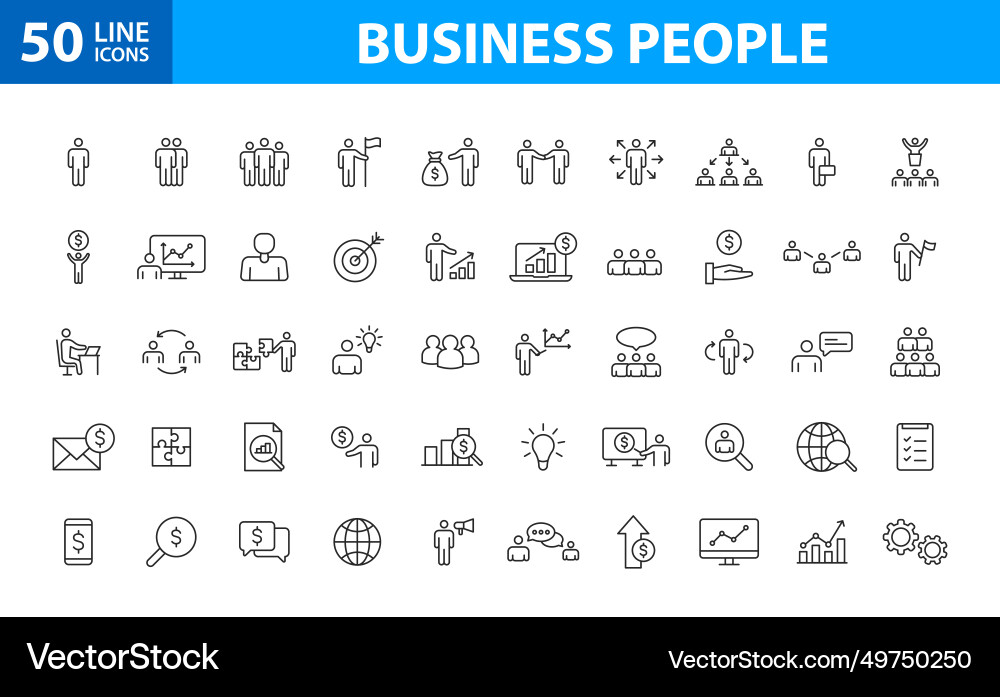 Set of 50 teamwork web icons in line style team Set of 50 teamwork web icons in line style team vector image