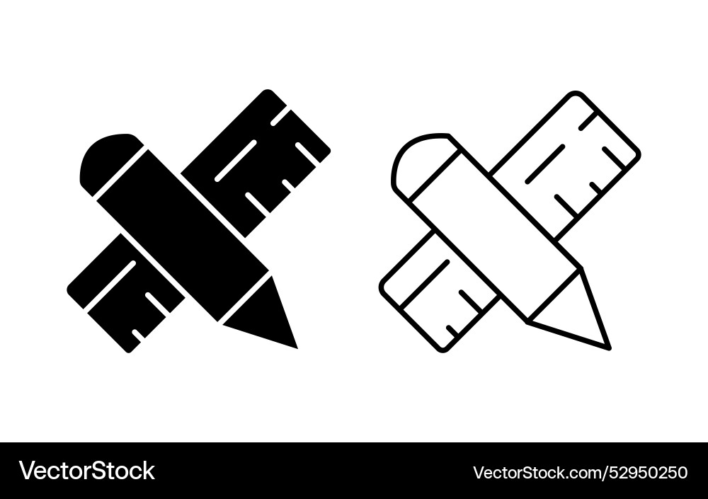 Set of pen ruler icon in line and filled Set of pen ruler icon in line and filled vector image
