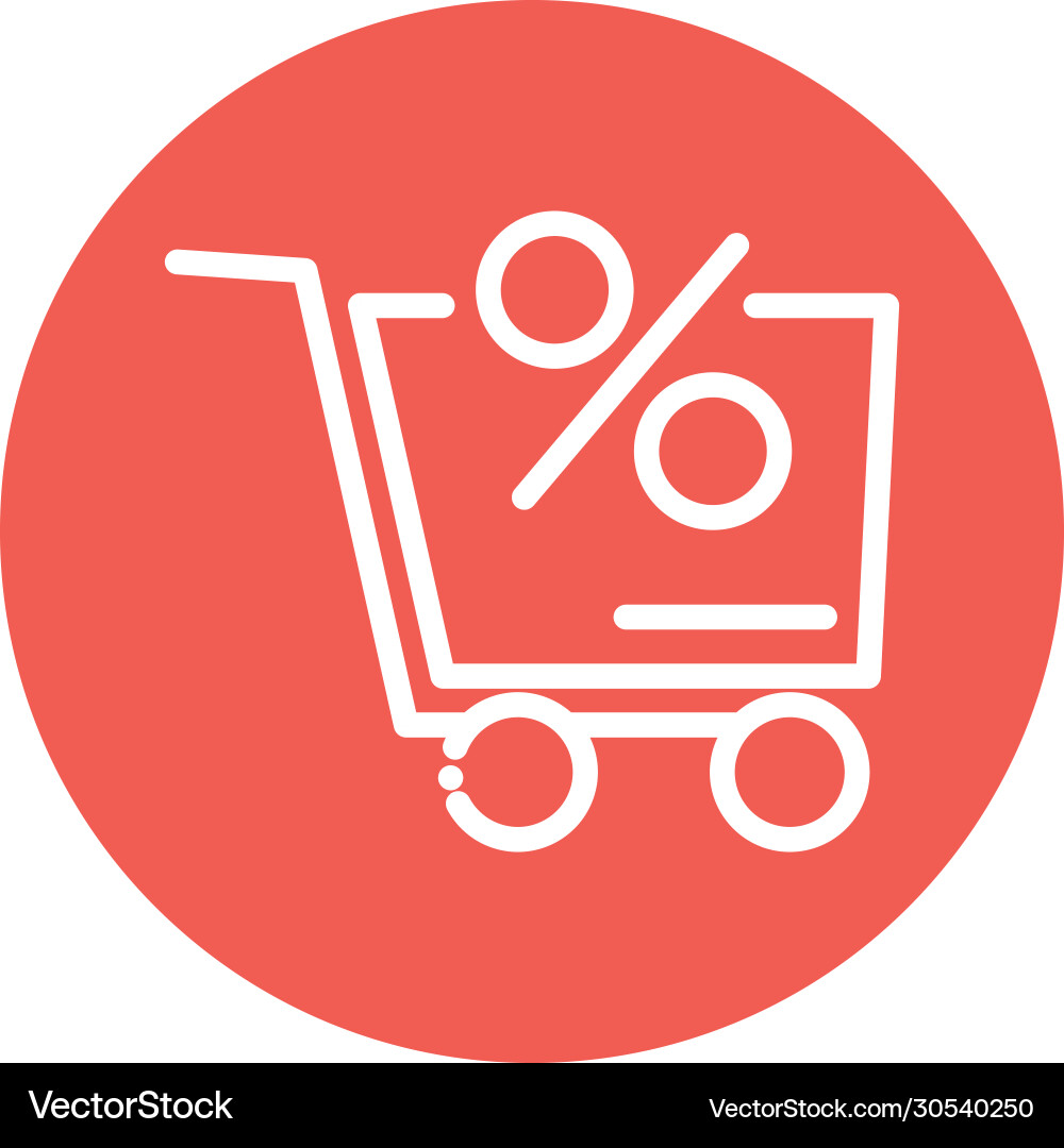 Shopping cart with percentage block and flat style vector image