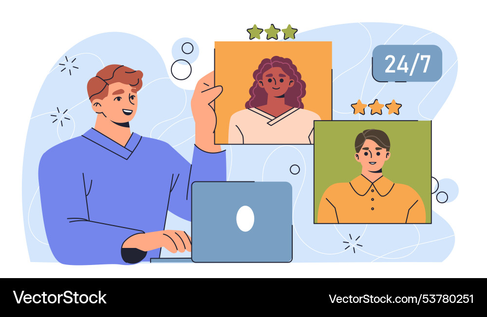 24 hours call center man answers questions from 24 hours call center man answers questions from vector image