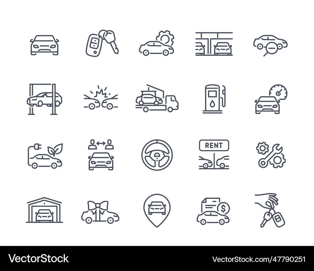 Automotive Outline Icons - Car & Repair Vector Image