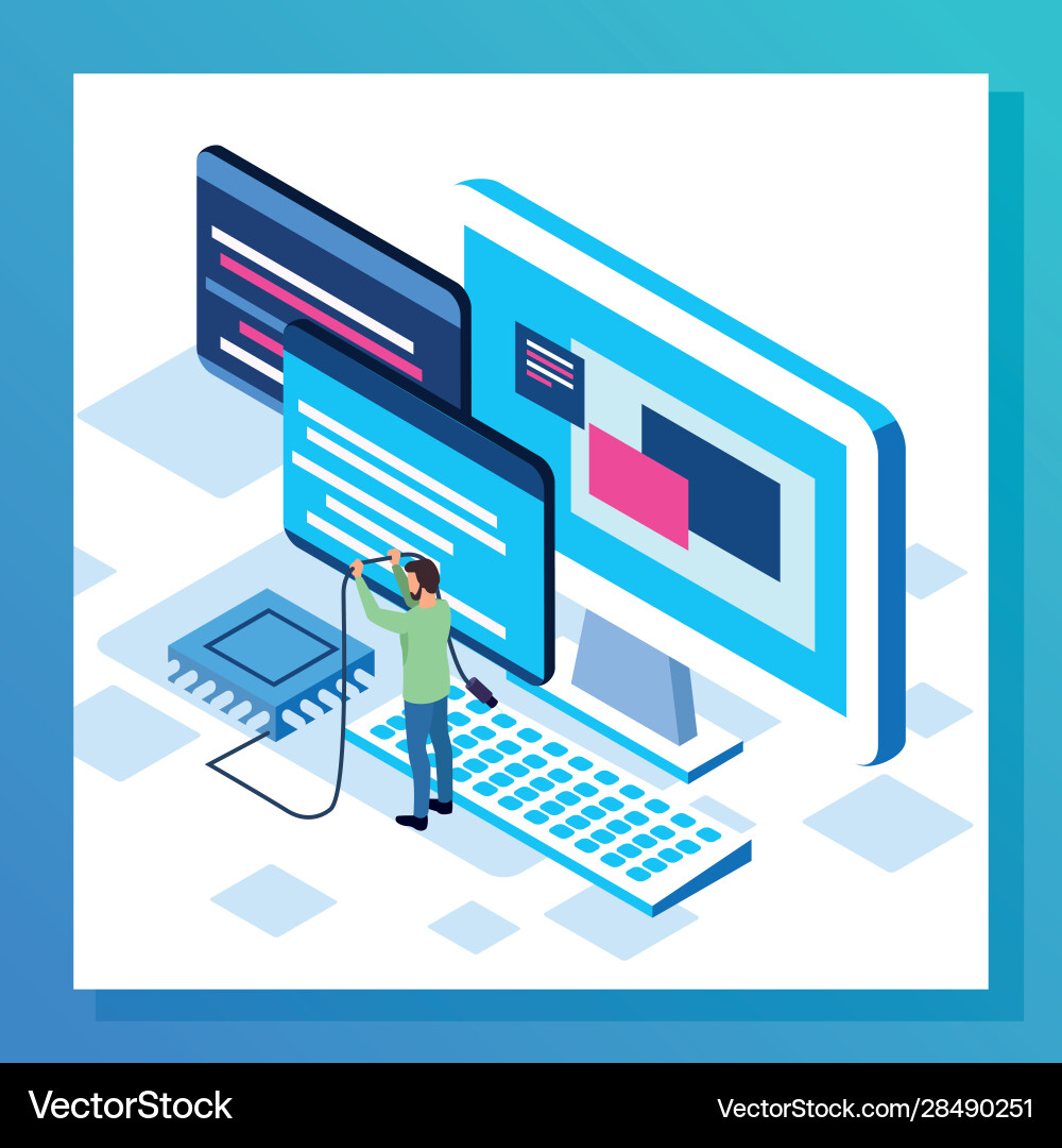 Big data design with computers and avatar man Big data design with computers and avatar man vector image