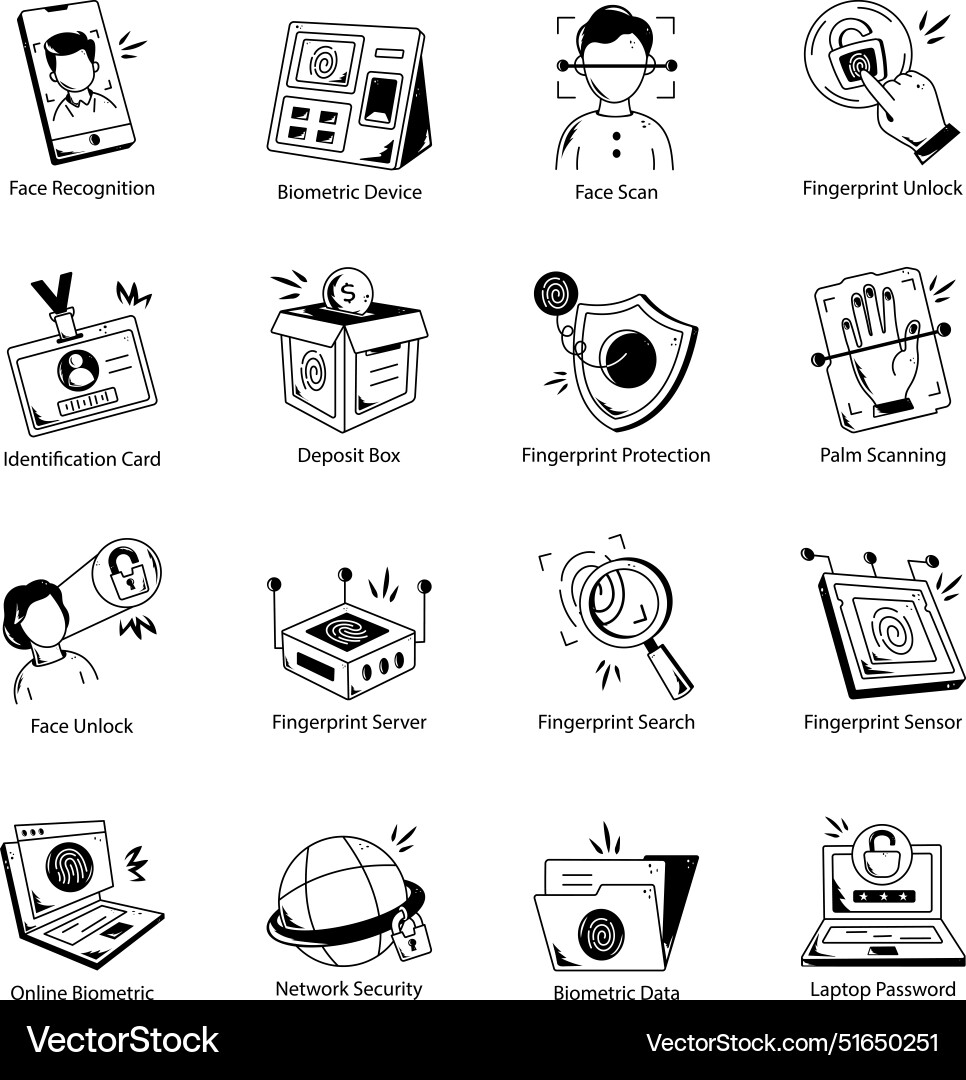 Bundle of biometric system linear icons Vector Image