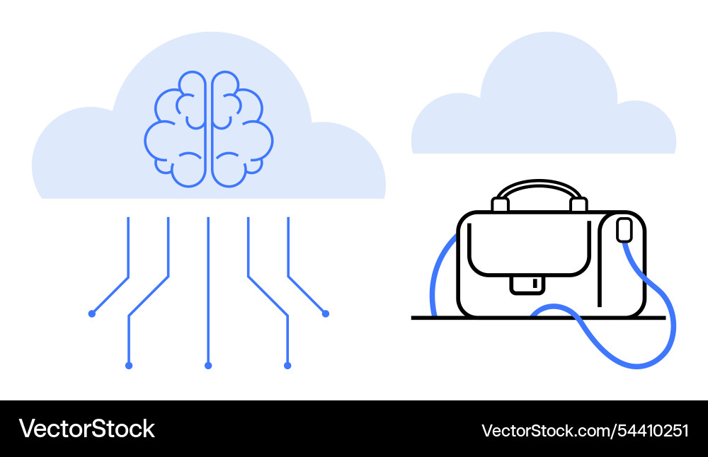 Cloud-based artificial intelligence and work Cloud-based artificial intelligence and work vector image