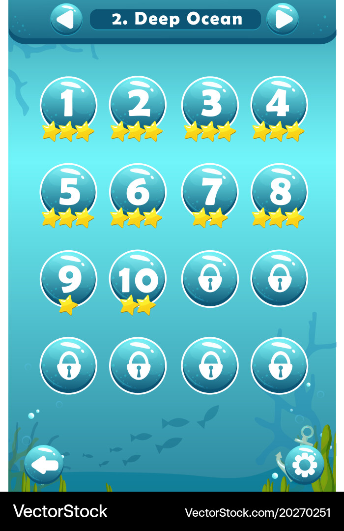 Game user interface with level selection screen Vector Image