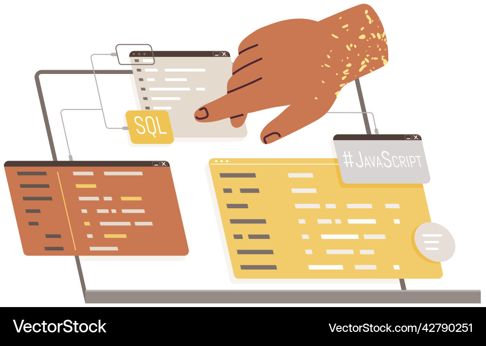 Hand points to open browser tabs program icons Hand points to open browser tabs program icons vector image