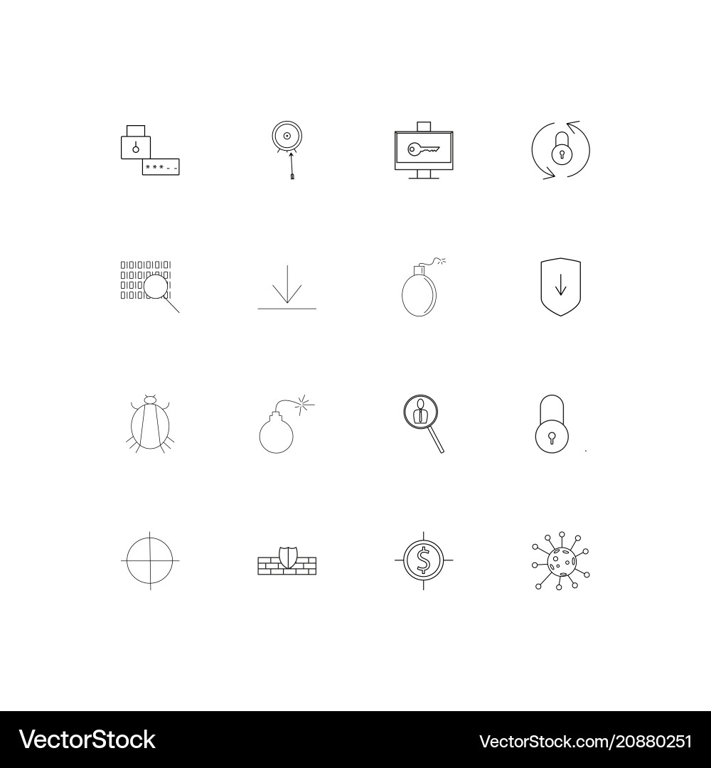 Internet security linear thin icons set outlined Vector Image