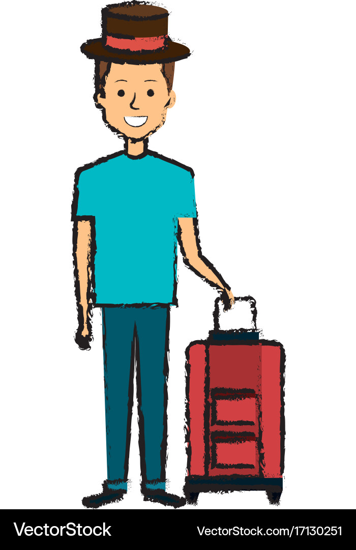 Man with suitcase and hat character Vector Image