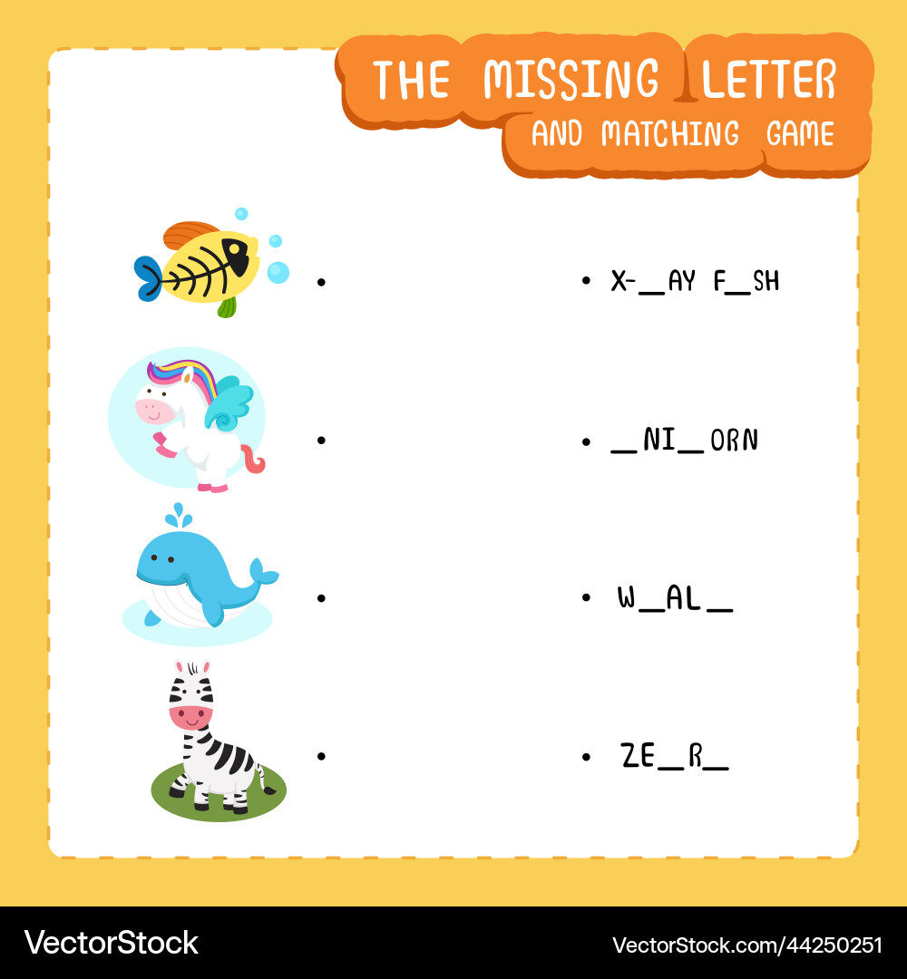 Missing letter and matching game Missing letter and matching game vector image