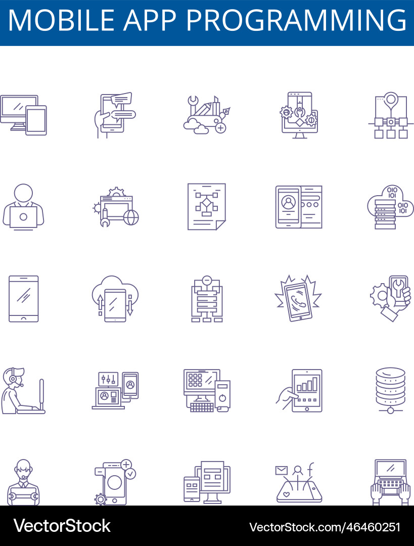 Mobile app programming line icons signs set Vector Image