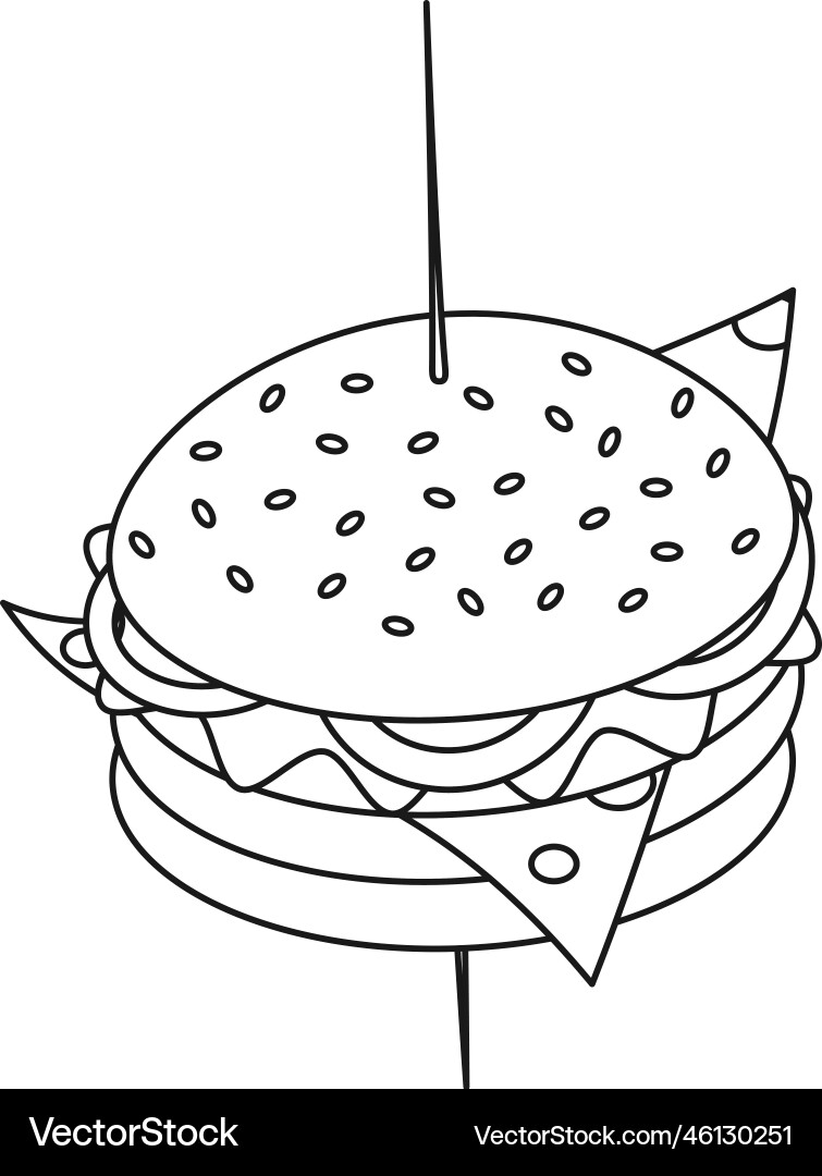 Outline image of a hamburger on skewer design Outline image of a hamburger on skewer design Vector Image