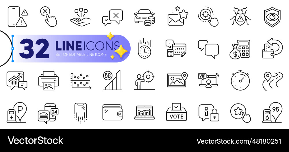 Outline set of business target timer and 5g wifi Outline set of business target timer and 5g wifi vector image