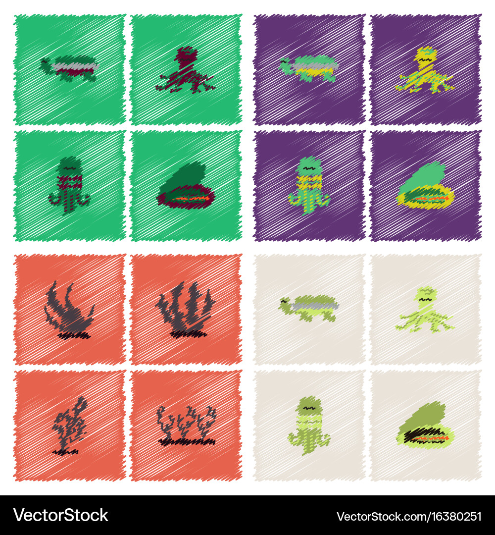Seabed stock collection in hatching style Vector Image