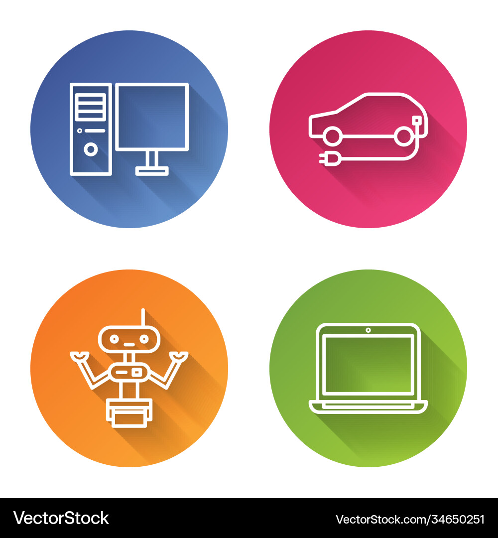 Set line computer monitor electric car robot vector image