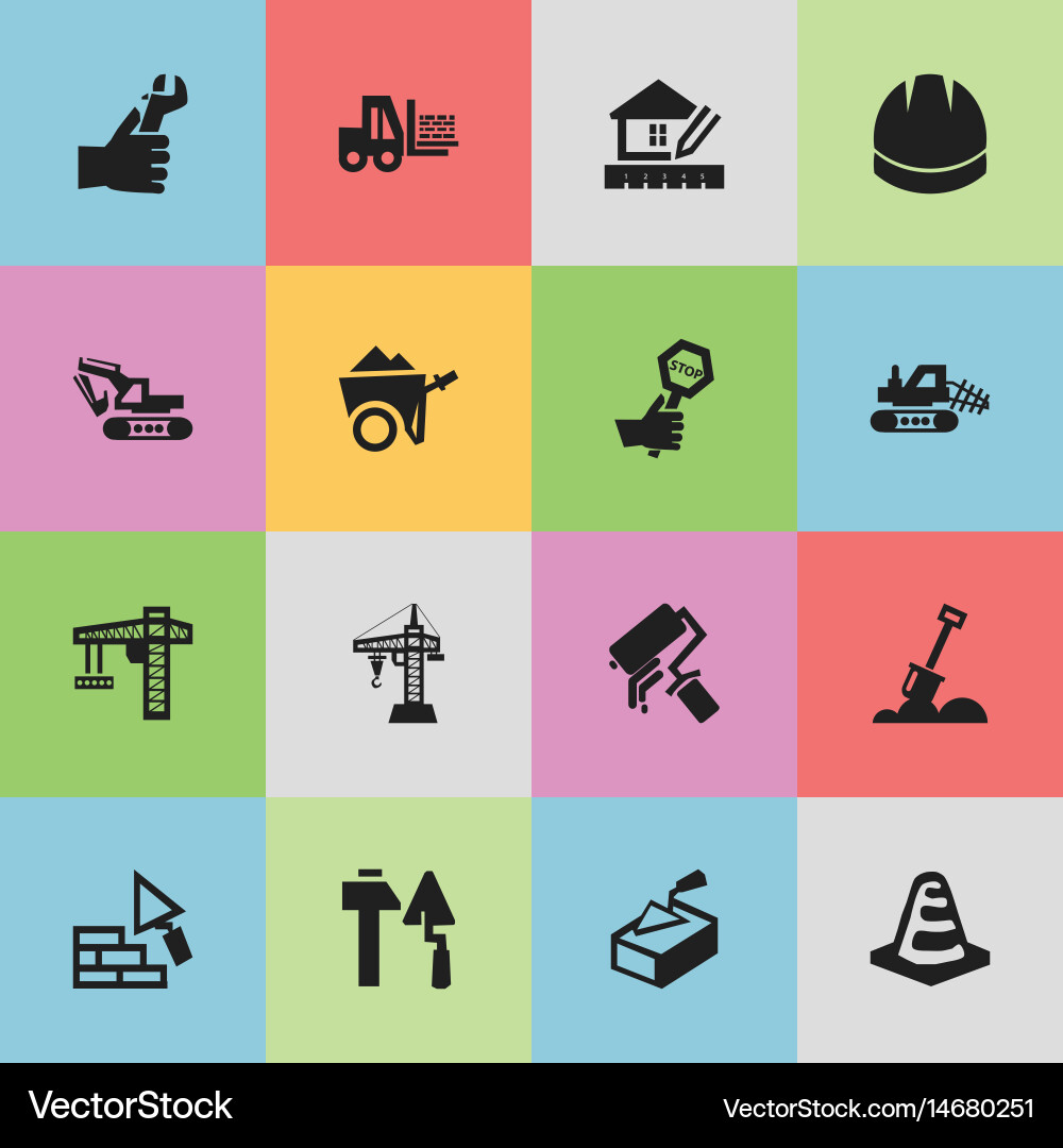 Set of 16 editable building icons includes vector image