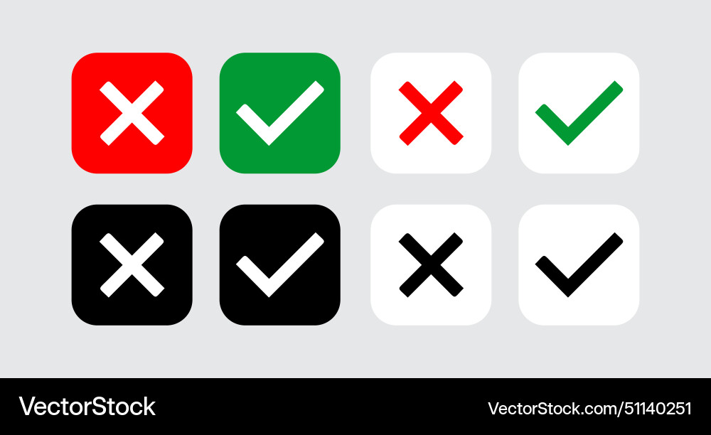 Set of yes and no or right wrong cross vector image