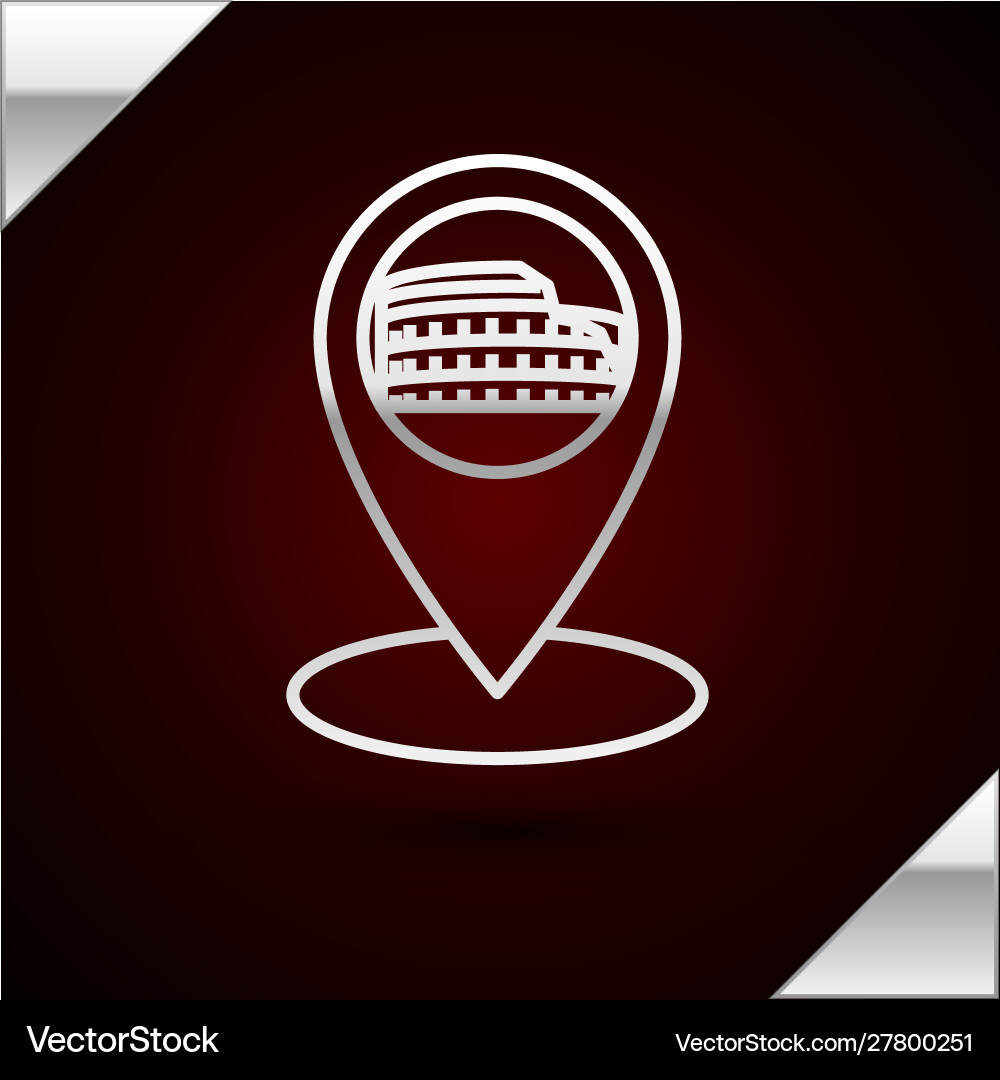 Silver line map pointer with coliseum in rome Silver line map pointer with coliseum in rome vector image
