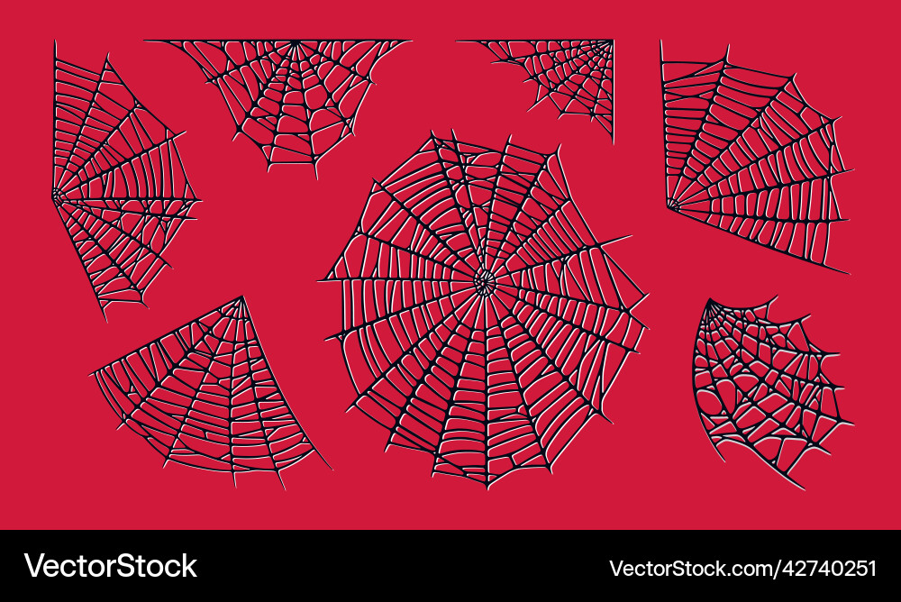 Spider web set isolated on red background spooky Spider web set isolated on red background spooky Vector Image