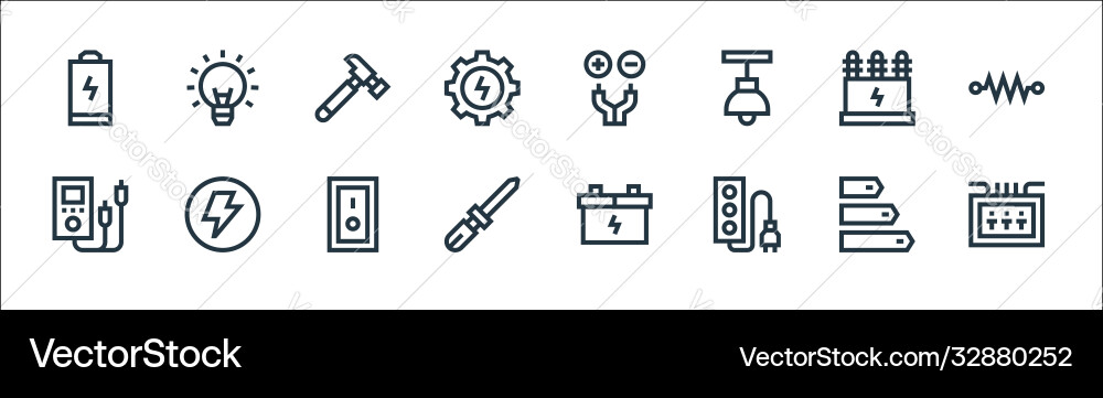 Electrician tools and line icons linear set vector image