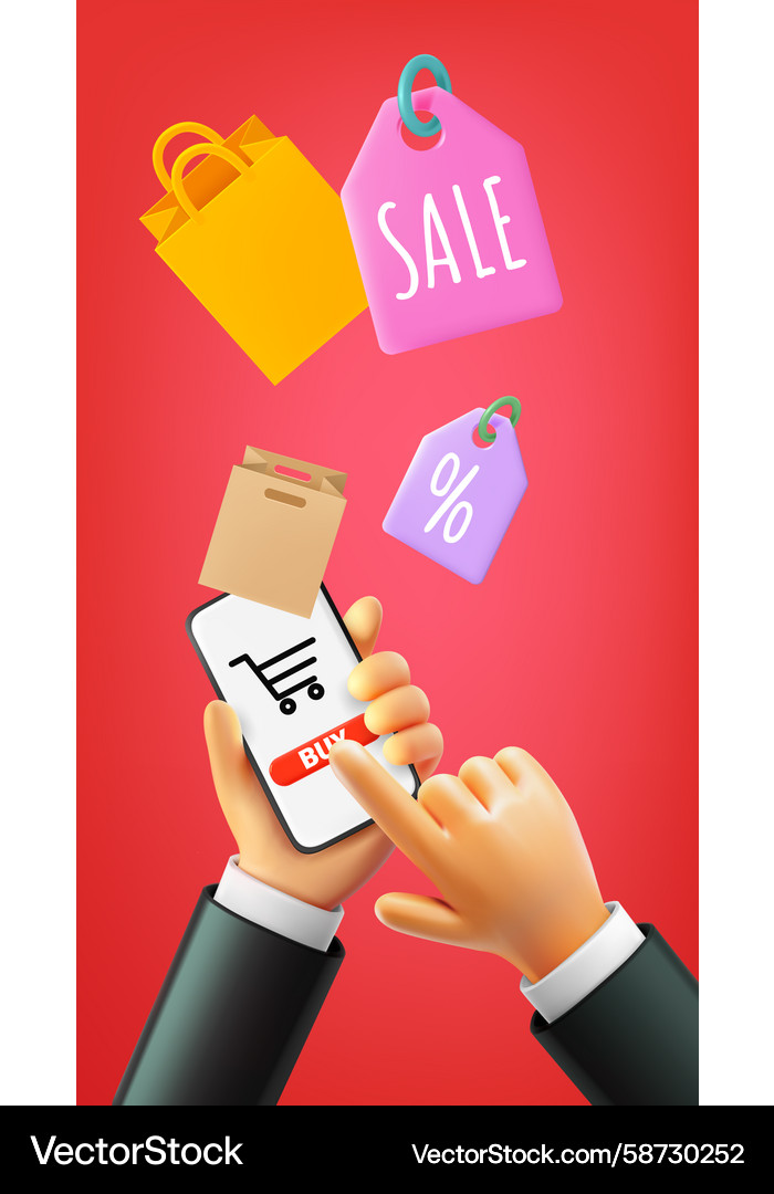 Making shopping via mobile application 3d Vector Image