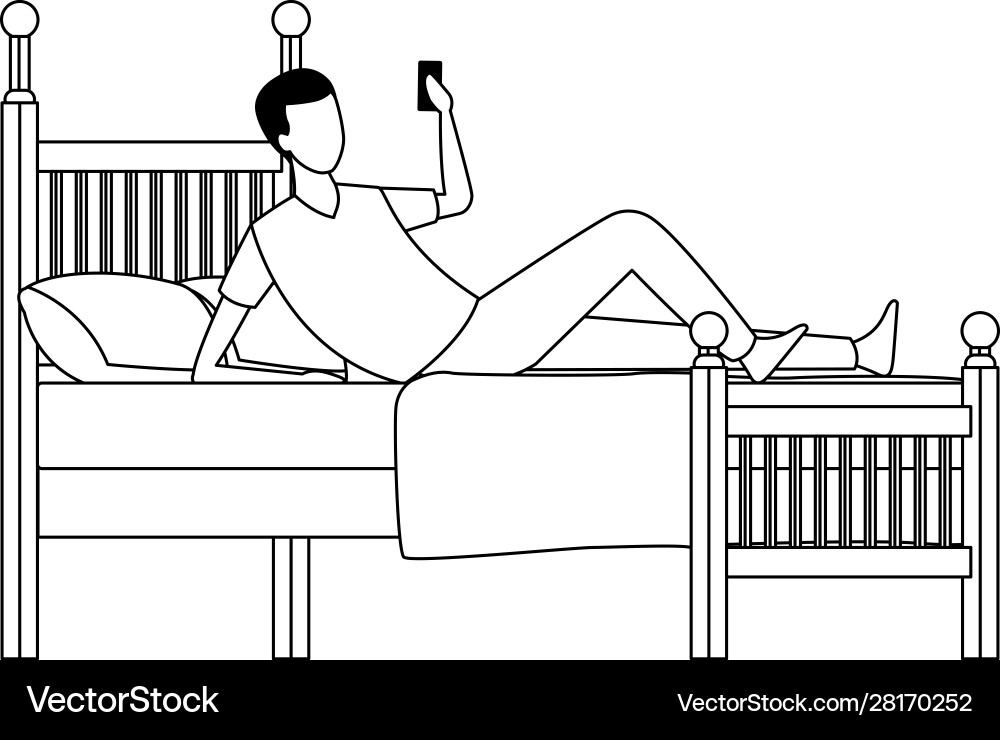 Man using a cellphone lying in bed vector image
