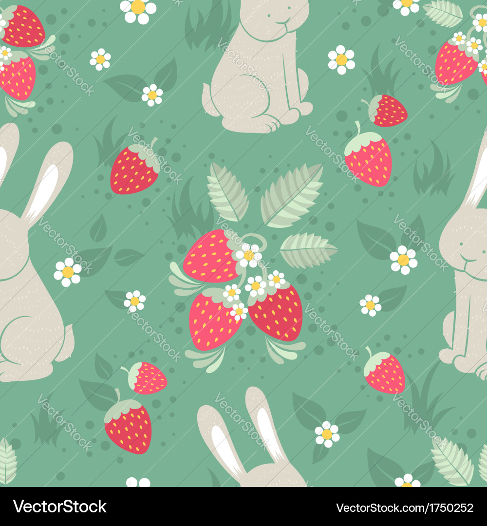 Rabbits and Strawberries Pattern vector image