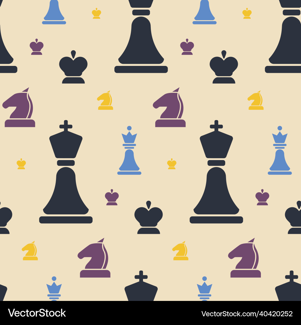 Seamless pattern with multi colored chess pieces vector image